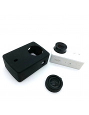 Silicone Rubber Protective Housing Case + Lens Cap Cover for Yi 4K/4K+ Action Camera 2 BLACK