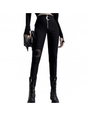 Women's Pants Harajuku Aesthetic Mental Moon Skinny Winter 2019 FemaleTrousers Zipper High Waist