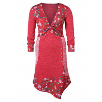 Plus Size Front Twist Floral Dress RED