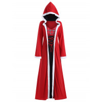 Christmas Plus Size Lace Up Hooded Maxi Dress LAVA RED