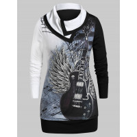 Plus Size Color Block Guitar Print Sweatshirt BLACK