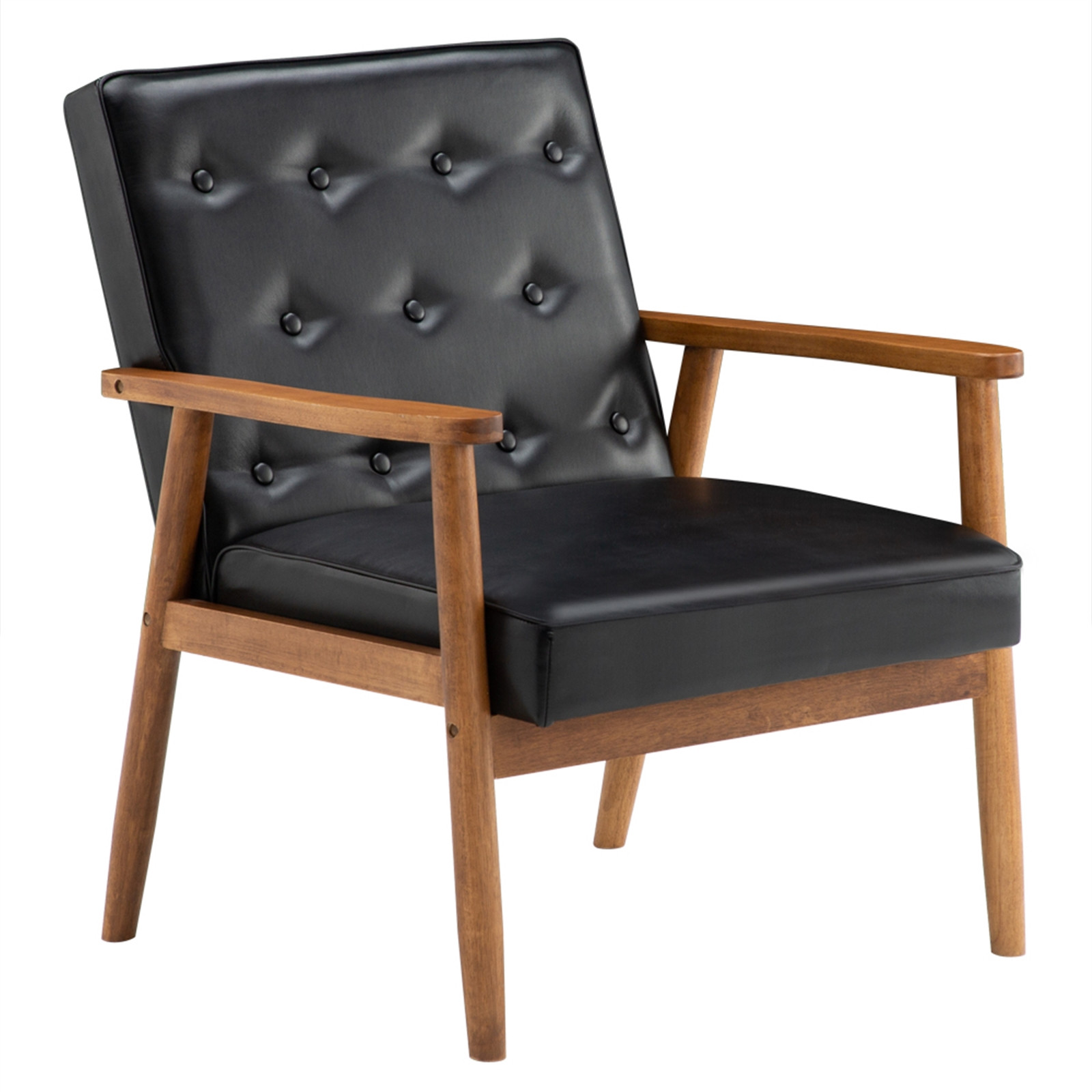 (75 x 69 x 84)cm Retro Modern Wooden Single Chair,Black PU