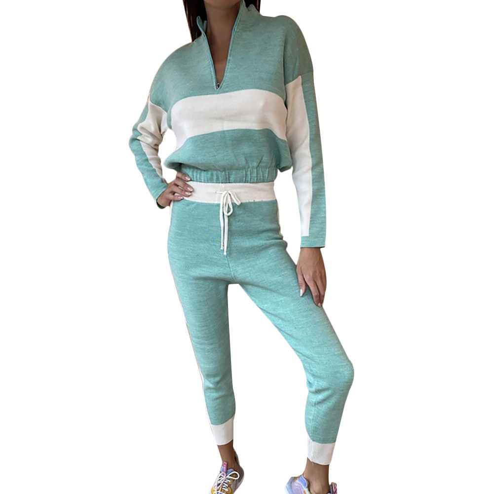 Autumn Long Sleeve Hoodie And Pants Color Patchwork Sport Suit Casual Winter Two Piece Set Outfits Women's Tracksuit