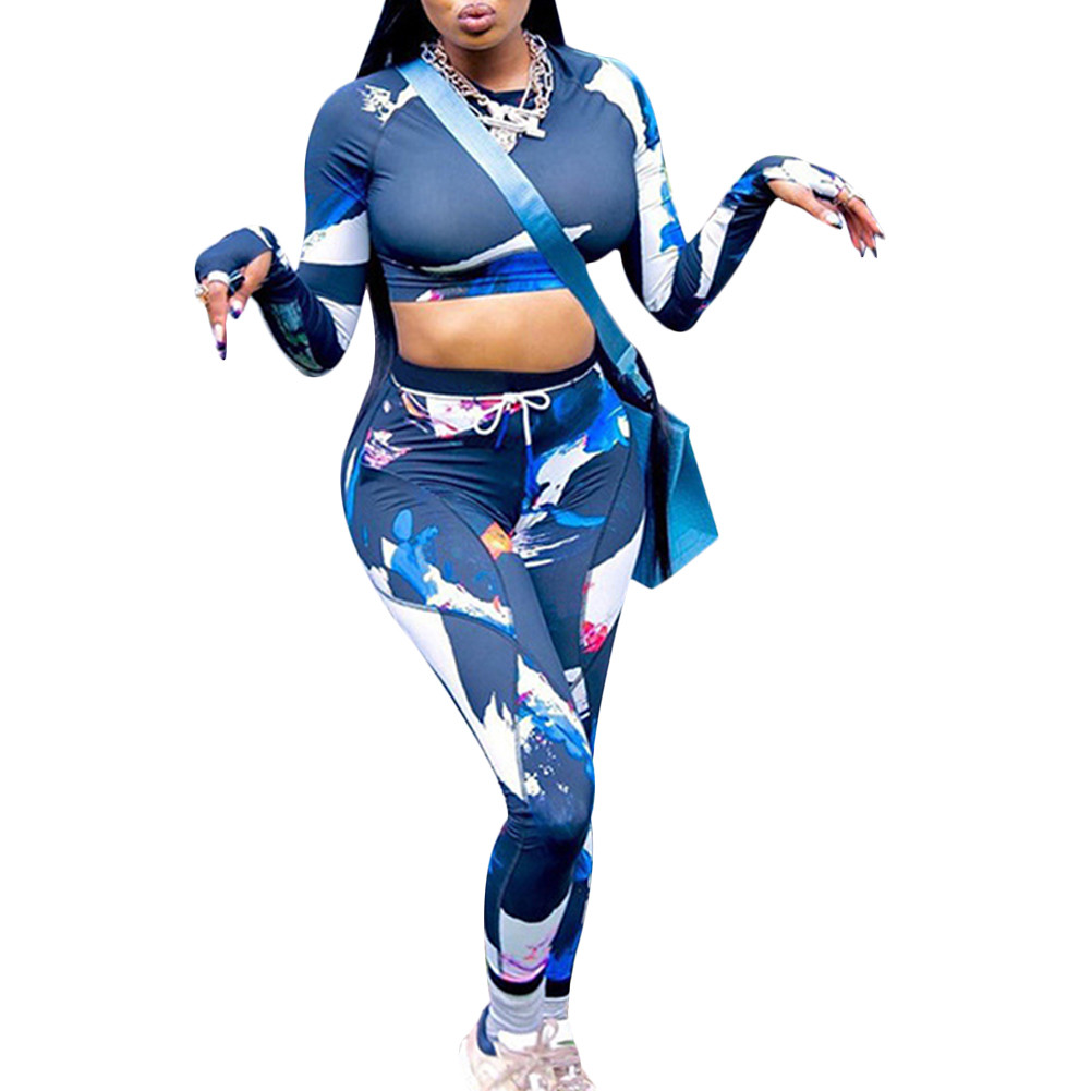 women skinny patchwork tracksuit 2 piece outfits long sleeve crop top sporty leggings matching set casual fitness clothes