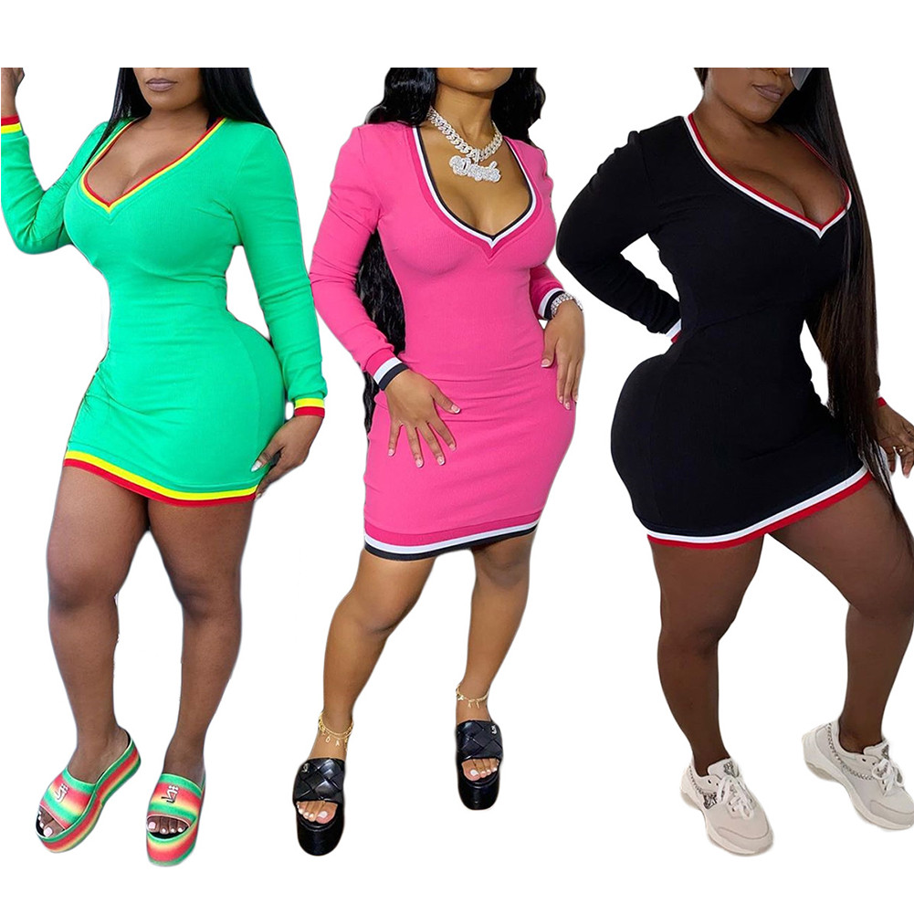 Sexy V-neck Long Sleeve Dress Skinny Bodycon Elegant Women Dresses Plus size Party Club Dresses