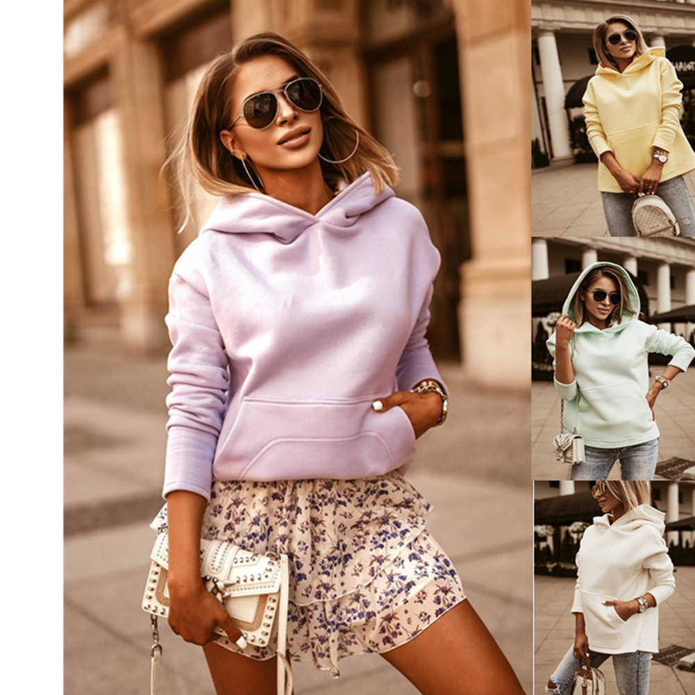 Women's Sweatshirt Hoodie With a Hood Plain Front Pockets Sweatshirts Women 2020 Autumn Casual Sweety Ladies Hoodies