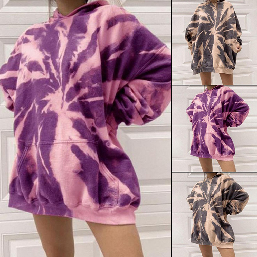 Autumn Womens Sweatshirt Hoodies Hooded Gradient Print Long Sleeve Tie Dyeing Pullover Sweatshirt Women Oversized Sudadera Mujer
