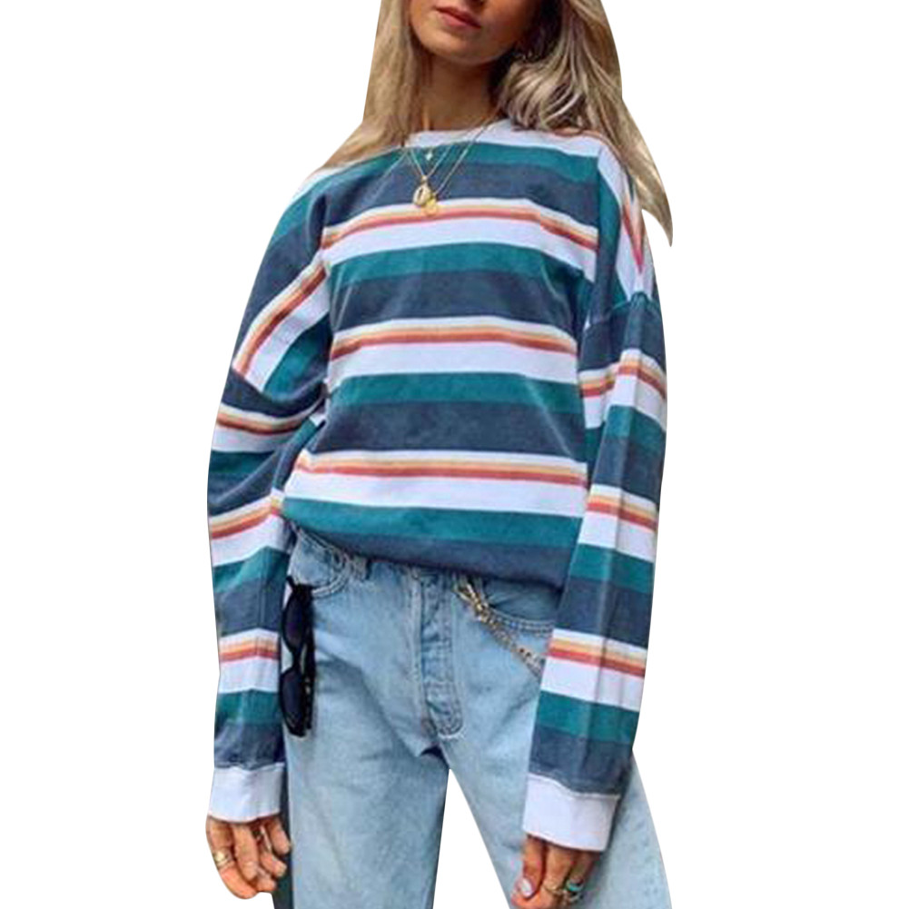 Streetwear Women Hoodie New Female Autumn Hoodies Striped Contrast Printed Sweatshirts Casual Long-sleeved Loose Sweatshirt