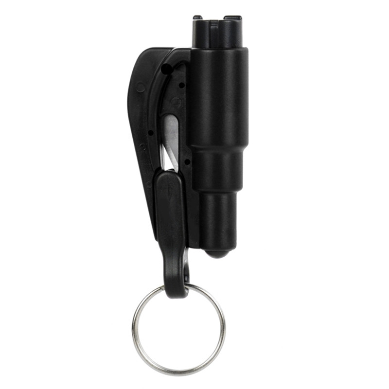 2-in-1 Safety Hammer Emergency Rescue Tool with Keychain BLACK