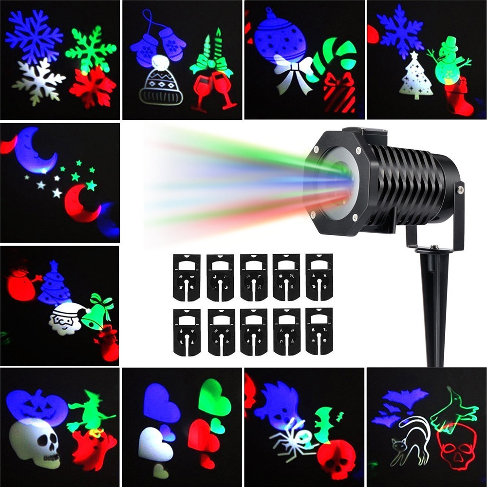 Supli Outdoor Christmas Projector Lights Multicolor Rotating Led Light Projection Waterproof Snowflake Spotlight-10pcs Pattern COLORFUL