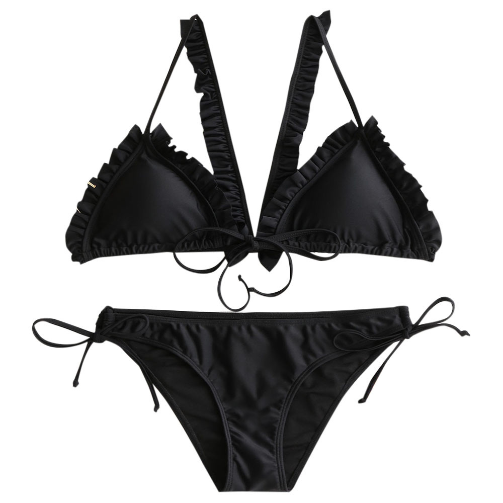 Flounce Racerback Bikini Set BLACK