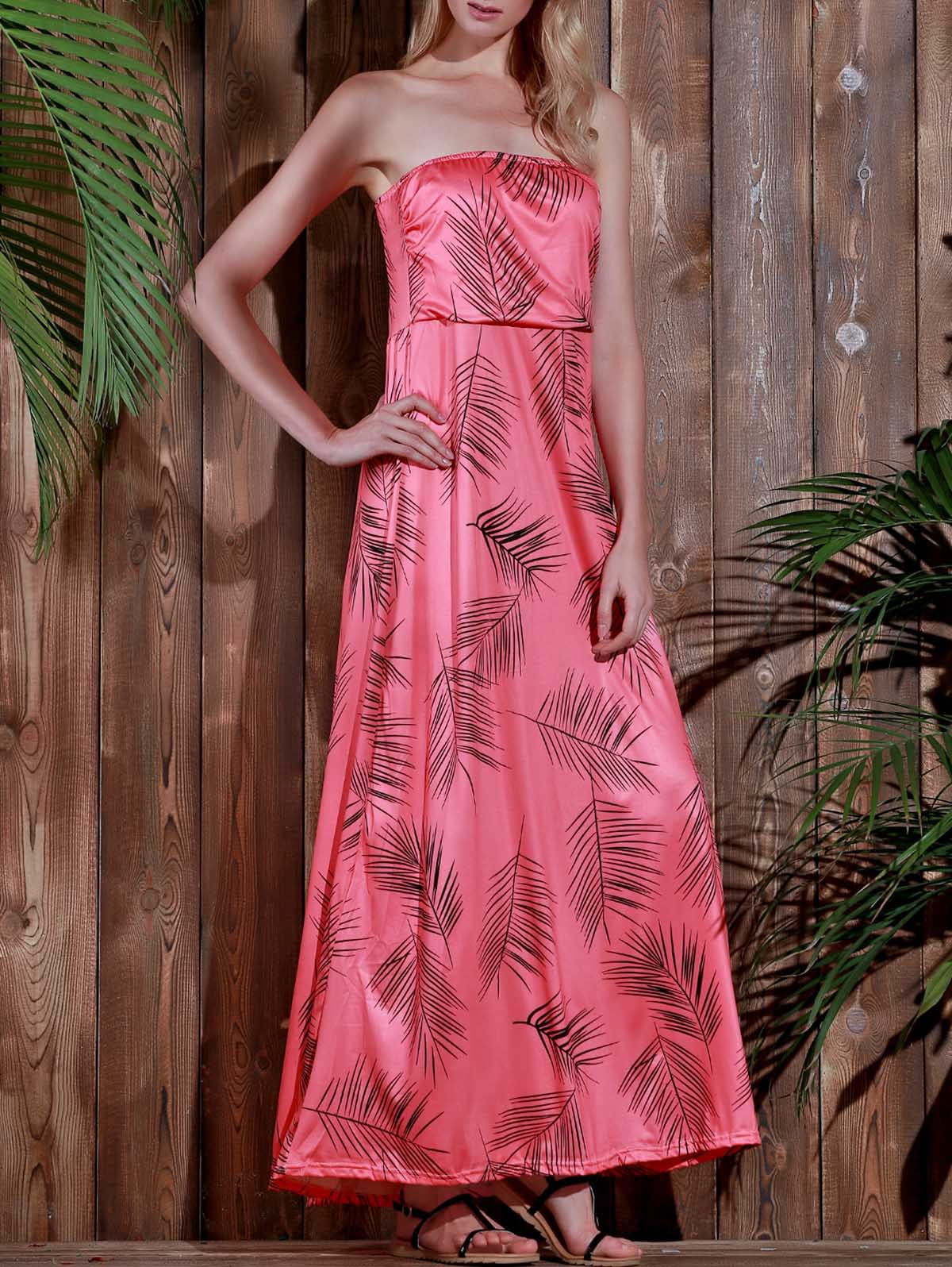 Maxi Strapless Print Summer Prom Dress WATERMELON RED