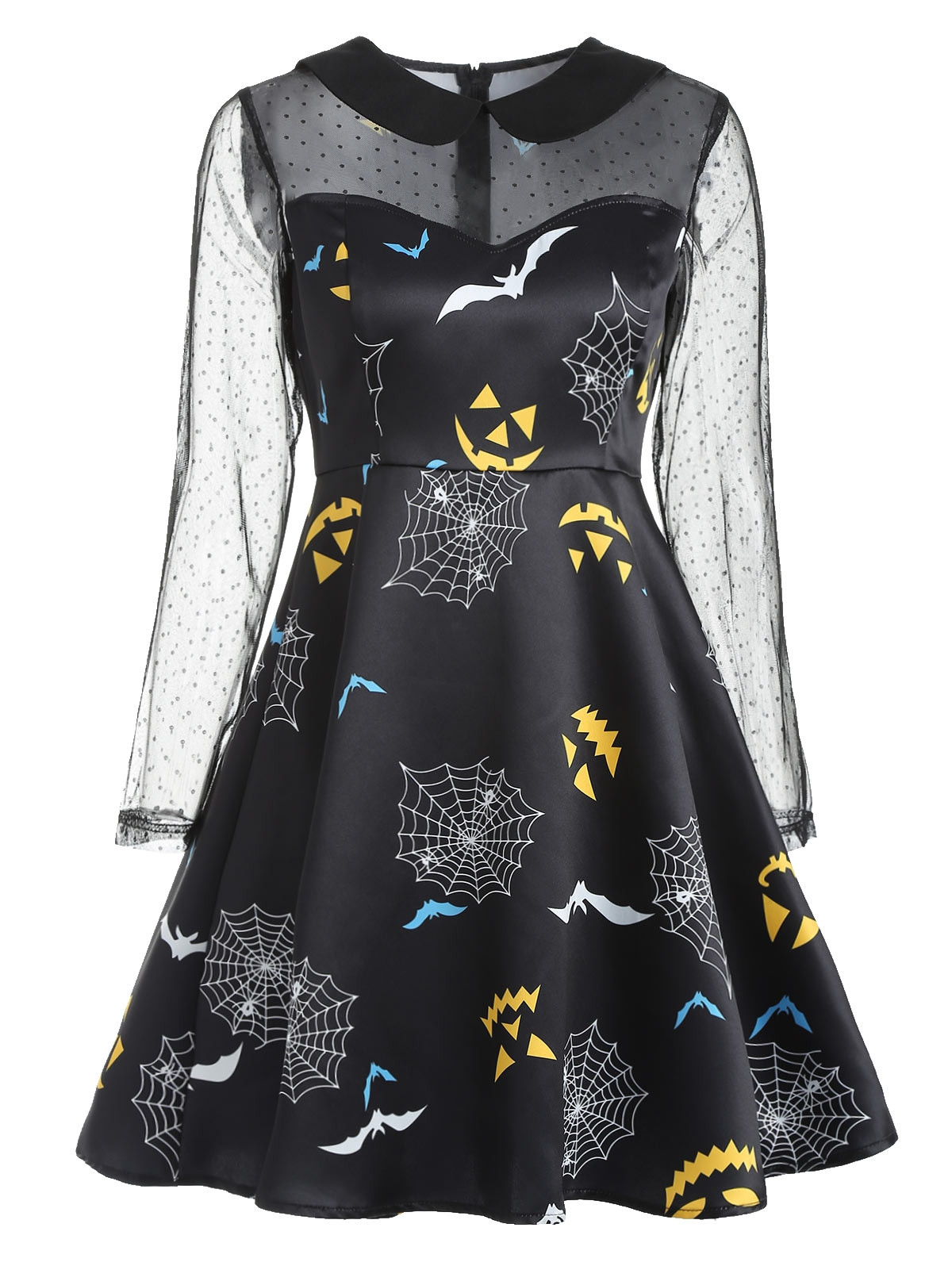 Bat Pattern Halloween Vintage Dress BLACK