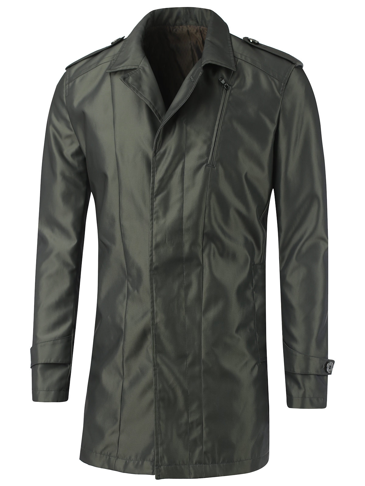 Turn-Down Collar Epaulet Design Button Coat ARMY GREEN