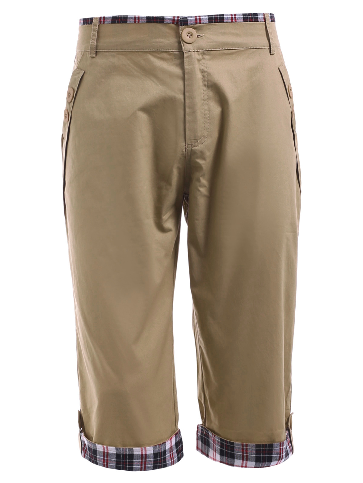 Checked Crimping Chino Capri Pants DARK KHAKI