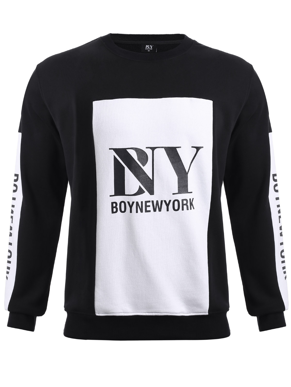 BoyNewYork Color Block Spliced Round Neck Sweatshirt WHITE AND BLACK