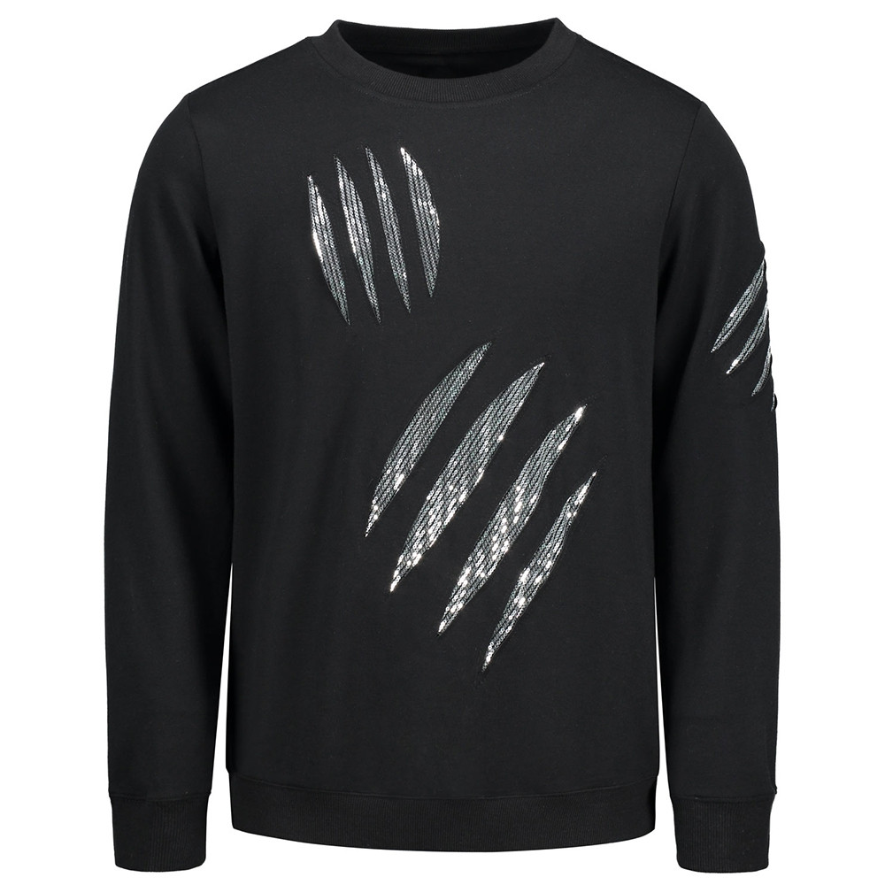 Crew Neck Sequins Insert Sweatshirt BLACK