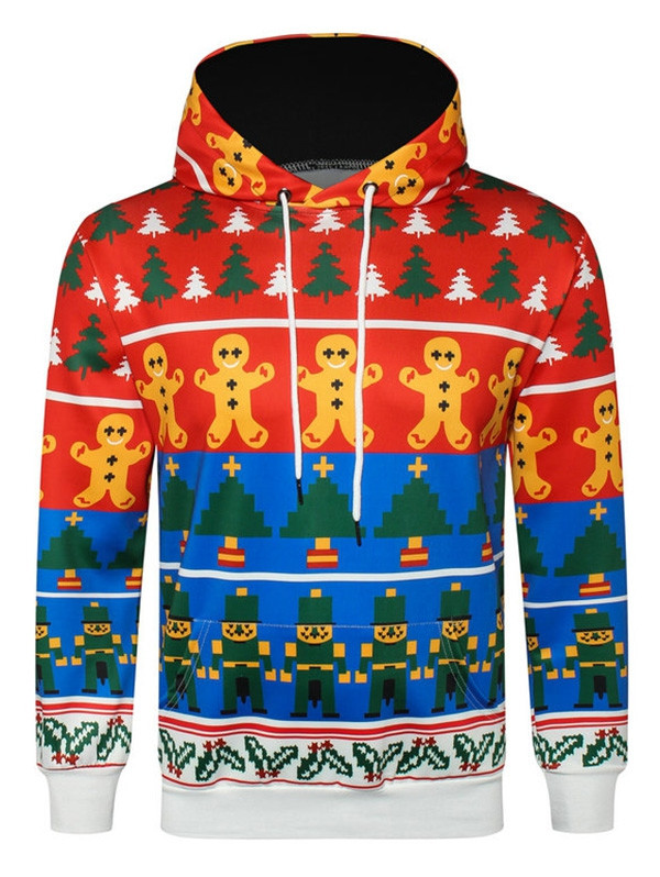 Christmas Tree Cookie Printed Drawstring Hoodie MULTI