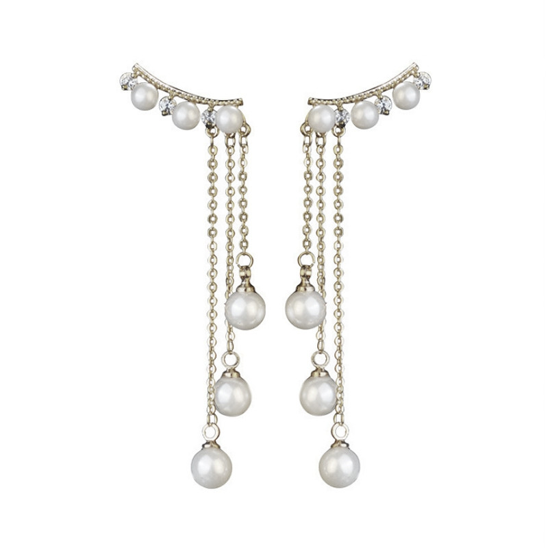 Elegant Tassel Earrings Elegant Female Pearl Anti Allergy Ear Studs SILVER