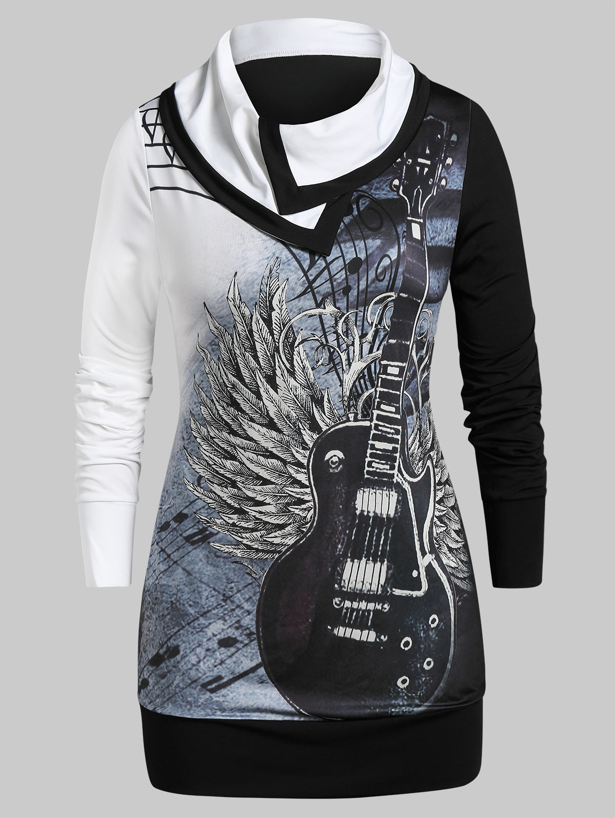 Plus Size Color Block Guitar Print Sweatshirt BLACK