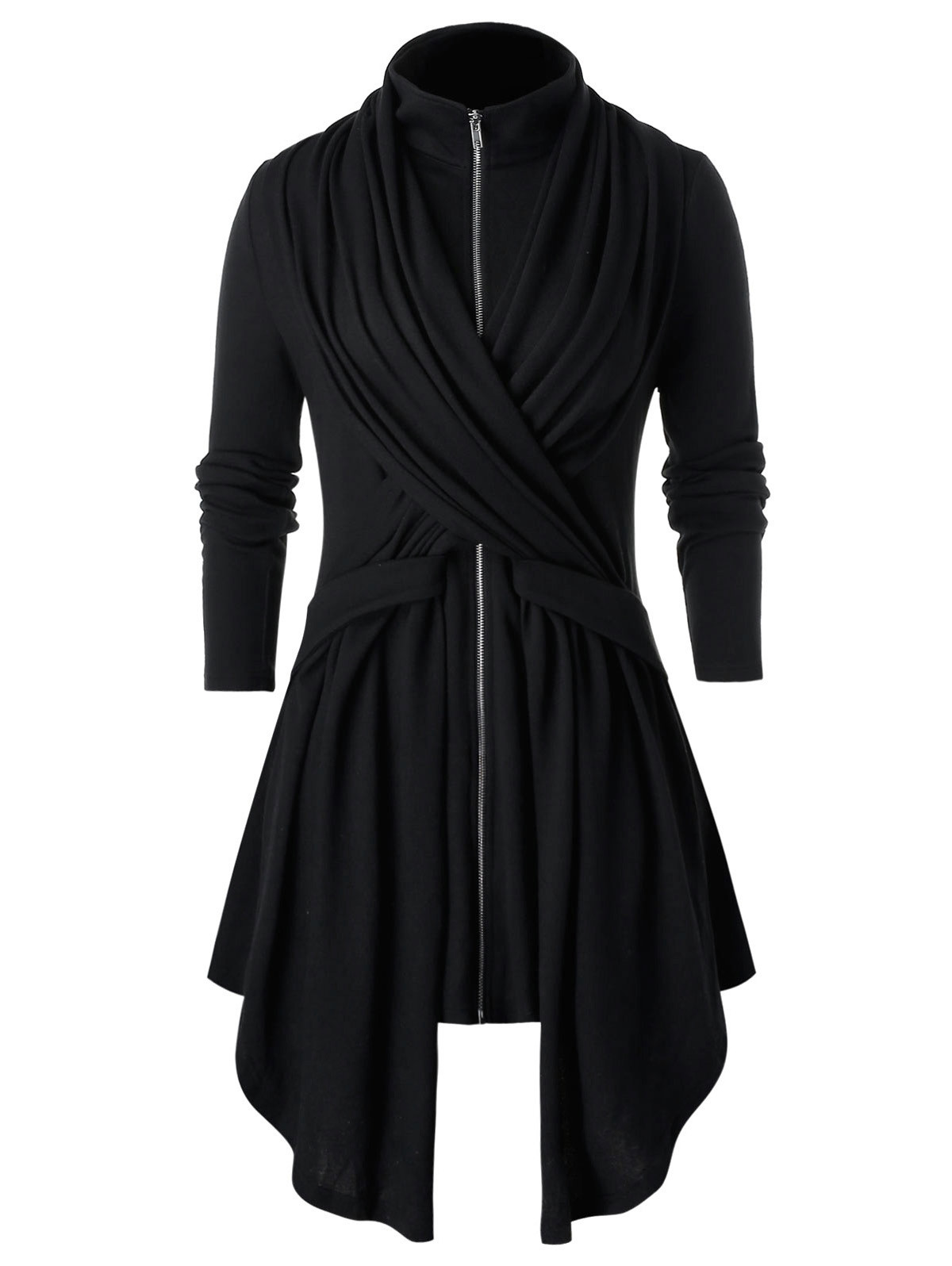 Plus Size Asymmetrical Solid High Collar Coat BLACK