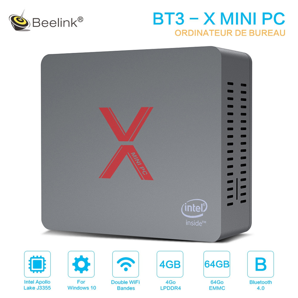 Beelink BT3 - X Mini PC Windows 10 Intel Apollo Lake J3355 Intel Graphics 500 2.4GHz + 5.8GHz WiFi 1000Mbps 4 x USB3.0 BT4.0 Support BLACK