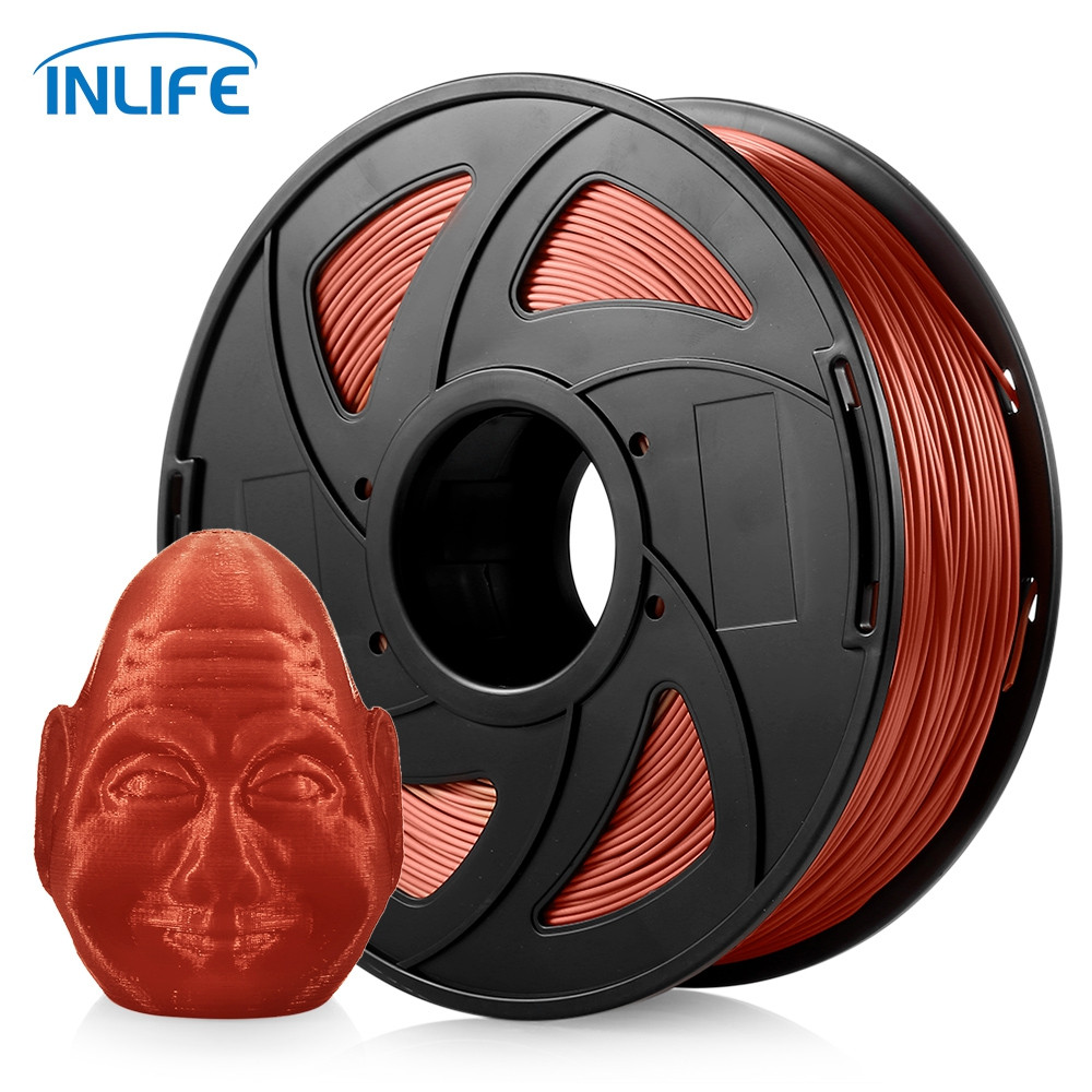Inlife Silk PLA 3D Printer Filament 1.75mm 1KG Spool Silky Texture Shiny Color for Any Artware COPPER