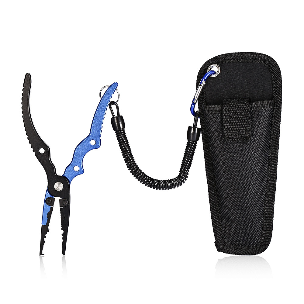 Aluminum Alloy Fishing Pliers Split Ring Cutter with Sheath and Retractable Tether Combo DEEP SKY BLUE