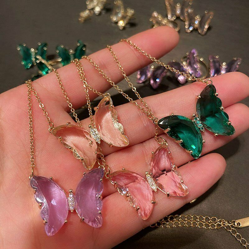 Crystal Transparent Butterfly Pendant Necklace Choker Clavicle Chain Women Gift