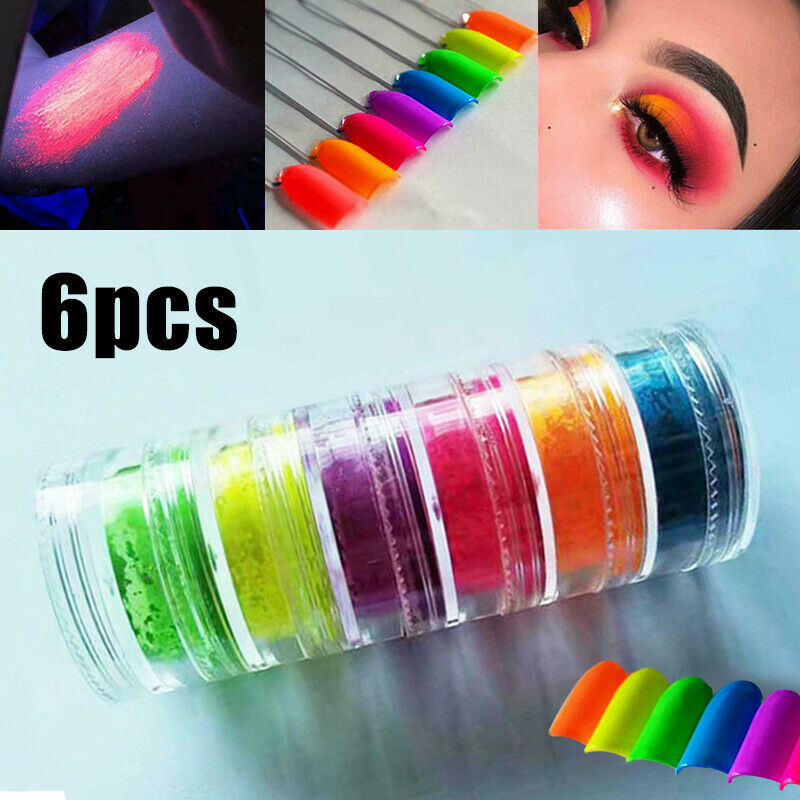 6 Colors Neon Nail Art Pigment Powder Glitter Eyeshadow Cosmetic Makeup Tool Set