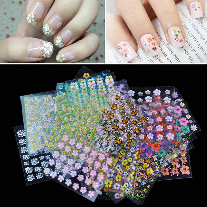 50 Sheet Flower Decal Transfer Manicure 3D Nail Art Stickers Tips Decoration DIY