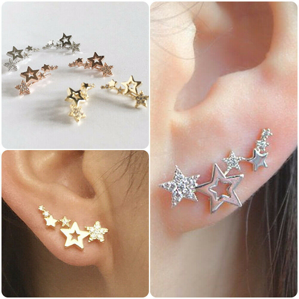 Elegant Star 925 Silver Stud Earrings Women White Sapphire Jewelry A Pair/set