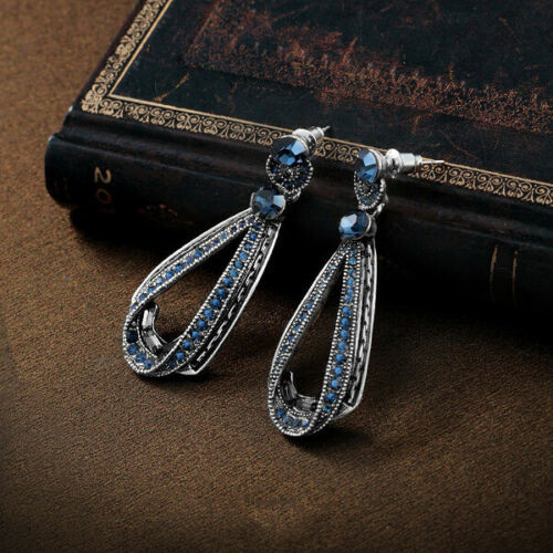 Elegant 925 Silver Drop Earrings for Women Blue Sapphire Jewelry A Pair/set