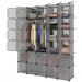 Modular Closet Organizer Plastic Cabinet, 30 Cube Wardrobe Cubby Shelving Storage Cubes Drawer Unit, DIY Modular Bookcase Closet System Cabinet with Doors for Clothes, Shoes, Toys, Gray