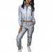 Women Sexy Reflective Tracksuit Night Version Buttons Turn Down Collar Long Sleeve Crop Top + Casual Pants Two Piece Set