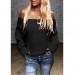 Women Long Sleeve Off-Shoulder Knitted Pullovers Sweater Cold Shoulder Plain Color Sweater