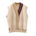 2020 Female Fashion Loose Vest V-neck Button Sweater Open Stitch Casual Striped Cardigan