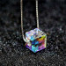 Women Magic Cube Crystal Pendant Choker Collar Silver Box Chain Necklace