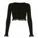winter pure knitting lace crop tops women black white V-neck T-shirt 2019 wild stretch Slim office street tees mujer